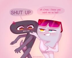 algebralien battle_for_dream_island bfdi blush embarrassed flirting gay heterochromia hiding_erection nine_(bfb) number object_shows penis seven_(bfb) suggestive sunglasses x_finds_out_his_value xfohv yaoi