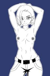 1girls arms_above_head aussy black_and_white breasts female female_only nintendo perrin_(pokemon) plain_background pokemon pokemon_sv pose posing saucy_aussy sketch solo_female topless topless_female trousers