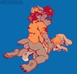 anal anthro bottomless butt canid canine canis clothed clothing dress duo hare hi_res lagomorph leporid male male/male mammal nude nupogodidrawfag partially_clothed rabbit rear_view soyuzmultfilm volk_(wjyw) well_just_you_wait! wolf zayats_(wjyw)