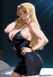 1girls ai_generated big_breasts blonde_hair blush brown_eyes curvy dress jujutsu_kaisen light-skinned_female long_hair milf solo sweat tagme thick_thighs voluptuous wide_hips yorai yuki_tsukumo
