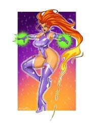 1girls ass astraph boots breasts butt dc dc_comics female_only leotard long_hair long_hair_female orange_hair orange_hair_female solo solo_female solo_focus starfire superhero superhero_costume superheroine tagme teen_titans