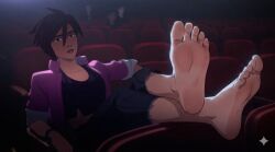 barefoot black_hair dispatch_(game) feet feet_up foot_fetish foot_focus indoors invisigal nose_ring pov_feet short_hair soles solo_female theater