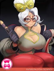 2023 breasts cleavage female female_focus female_only gloves large_breasts large_thighs nintendo purah purah_(tears_of_the_kingdom) schpicy solo tears_of_the_kingdom the_legend_of_zelda thick_thighs thighs