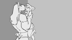 2d 2d_animation 2futas animal_ears animated anthro cum cum_in_mouth cum_inside dickgirl dusk_(tabuley) equine erection fellatio futa_on_futa futa_only futanari horse intersex kissing monochrome muscular_futanari no_sound oral penis sarah_(tabuley) tabuley video