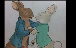 2018 bottomless brown_fur closed_eyes clothed clothing cottontail cum duo far-from-over female fur incest lagomorph male mammal open_shirt penis peter_rabbit rabbit saliva saliva_string sibling sister straight tan_fur torinsangel