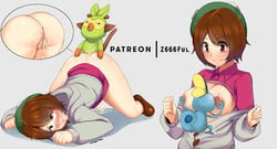 1boy 1girls after_sex ahe_gao ambiguous_gender anus areolae ass ass_up big_breasts breast_grab breasts censored clothes cum cum_in_pussy doggy_style female feral from_behind furry gloria_(pokemon) grookey groping hat human interspecies larger_female male nipples pokemon pokemon_ss pokephilia pussy scalie sex size_difference smaller_male sobble straight top-down_bottom-up z666ful