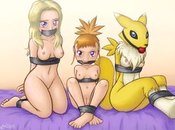 3girls anthro arms_behind_back ball_gag barefoot bed blue_eyes bondage bound bound_ankles bound_arms breasts daughter digimon digimon_(species) female female_only femsub fur gag gagged haiiromon kneeling looking_at_viewer mammal milf mother mother_and_daughter multiple_girls multiple_subs nipples nude purple_eyes pussy red_ball_gag renamon restrained rika_nonaka ruki_makino rumiko_makino rumiko_nonaka simple_background tape tape_bondage tape_gag taped_ankles taped_arms taped_mouth yellow_fur young