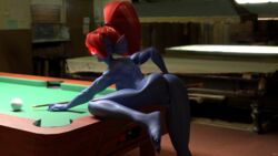 1girls 3d ayasz blue_skin female female_only monster_girl muscular_female ponytail pool_table red_hair sharp_teeth undertale undyne