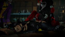 1animal 1boy 2girls 3d batman:_arkham_knight batman_(series) bound canine catwoman catwoman_(arkham) catwoman_(arkham_knight) dc dc_comics doberman fingering green_eyes harley_quinn harley_quinn_(arkham) harley_quinn_(arkham_knight) harley_quinn_(classic) joker on_back on_table selina_kyle spread_legs the_joker vagina vaginal_penetration wet_pussy zizzero zoophilia