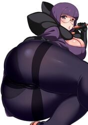 1girls ass ass_focus big_boobs big_breast big_breasts black_leggings black_stockings breasts butt_focus cameltoe female fully_clothed game_freak glasses hand_on_hip huge_ass huge_breast huge_breasts human human_only komusou_(jinrikisha komusou_(jinrikisha) large_breast large_breasts leggings nintendo pantyhose pokemon pokemon_bw purple_eyes purple_hair purple_hair_female see-through shauntal_(pokemon) short_hair simple_background solo stockings thick_thighs unknown_artist wide_hips