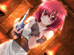 branmarker dutch_angle fantasy game_cg nipples red_eyes red_hair sawano_takaji torn_clothes vial