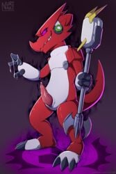 3_fingers 3_toes anthro cum cum_on_hand digimon digimon_(species) headphones male male_only microphone nurinaki penis shoutmon smile solo teeth toes