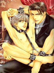 2boys akihito_takaba asami_ryuichi ayano_yamane barefoot bondage bound_ankles bound_wrists brown_hair chains cigarette clothed clothed_male_nude_male cum feet finder formal gay highres male male_only multiple_boys nude penis restrained short_hair smoking suit testicles veiwfinder yaoi you're_my_loveprize_in_viewfinder