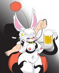 alcohol bat_wings beer blue_eyes blush breasts collar color exposed_breasts female final_fantasy furry gurdy_(final_fantasy) human interspecies leash male moogle nipples pussy sweat