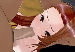 1boy 3d animated artificial_academy_2 brown_eyes brown_hair dark-skinned_male deepthroat eye_contact fellatio female head_grab idolmaster minase_iori oral penis pov teenager tight_throat uncensored