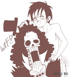 2boys afro brook gay male male_only monkey_d_luffy one_piece skeleton straight_hair undead yaoi yomi_yomi_no_mi