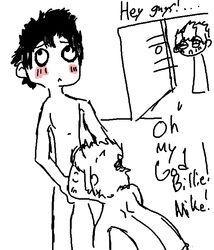 3boys billie_joe_armstrong blowjob blush caught_in_the_act fellatio giving_head going_down_on green_day holding_head looking_up male_only mike_dirnt musician oral_sex sucking_off tagme topless trè walk-in