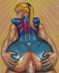 anus ass back big_ass blonde_hair blue_eyes bodysuit cfnm clothed clothed_female_nude_male dat_ass edithemad female girl_on_top hands_on_ass hugging human looking_back male metroid muscular nintendo open_mouth penis ponytail pussy_juice samus_aran sex straight tied_hair torn_clothes unseen_male_face vaginal_penetration veiny_penis zero_suit zero_suit_samus