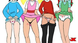 4girls black_hair blonde_hair helga_pataki hey_arnold! innie_pussy jk lila_sawyer multiple_girls nickelodeon panties pants_down phoebe_heyerdahl red_hair rhonda_wellington_lloyd upskirt white_background