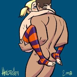 1boy 1girls 2008 blonde_hair blue_eyes blush breasts clothing female hellstroem kissing layla_miller leg_lock male marvel marvel_comics sex short_hair spread_legs stand_and_carry_position straight_hair striped_legwear thighhighs twintails x-factor x-men