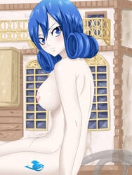 1girls blue_eyes blue_hair breasts city facu10mag fairy_tail female female_only juvia_lockser looking_at_viewer naked nude outdoors solo solo_focus tattoo white_skin