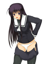 akabane_kureha arao dressing female female_only hair human kureha_akebane night_wizard panties school_uniform serafuku solo thighhighs underwear white_background