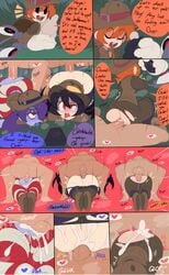 3boys 3girls aged_up anal anal_only anal_sex big_breasts bottomless breasts buttsex captain_kirb clothed cum cum_in_ass cum_inside doggy_style female filia_(skullgirls) male mob_face pantyhose peacock_(skullgirls) penis pounding ripped_clothing samson_(skullgirls) sex skullgirls squigly straight