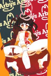 arby's arby's_waifu female female_focus flavour_(artist) imminent_sex impossible_fit large_insertion large_penis long_hair sauce sex shallow_penetration spread_legs