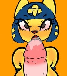 1boy 1girls animal_crossing animated ankha anthro badassbaal blue_hair blush breasts duo egyptian erection eye_contact feline fellatio female fur furry grey_eyes hair huge_penis human humanoid_penis interspecies licking male male_pov mammal nintendo nude open_mouth oral penis penis_lick pov saliva sex simple_background tongue tongue_out uraeus video_games wet