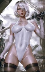 1girls absurdres breasts cameltoe cleavage female female_only highres logan_cure looking_at_viewer nier nier:_automata pussy solo yorha_2b