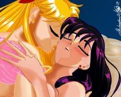 2girls bishoujo_senshi_sailor_moon black_hair blonde_hair clothing minako_aino rei_hino shadowsphere21 yuri