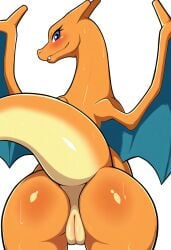 ai_generated charizard female female_only feral looking_back nai_diffusion novelai pokemon_(species) presenting_hindquarters presenting_pussy self_upload weedvee420