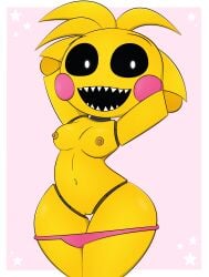 1girls black_sclera breasts five_nights_at_freddy's five_nights_at_freddy's_2 medium_breasts nipples panties panties_down pink_panties pussy sharp_teeth solo solo_female thighs toy_chica_(fnaf) vagina yellow_body yellow_nipples zinzoa