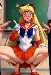 1female 1girls ai_generated animal_genitalia bishoujo_senshi_sailor_moon blackmail blonde_pubic_hair blowjob blush bow clothing dripping_pussy excited female forced forced_exposure gigantic_penis girl gloves hairy_pussy handjob hesitant learning long_hair magical_girl minako_aino on_camera open_vagina penis penis_out phone_screen pointing pubic_hair sailor_collar sailor_venus school_uniform schoolgirl schoolgirl_uniform skirt skirt_lift small_breasts surprise surprised_expression surrounded surrounded_by_men uncensored