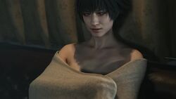 2girls 3d animated ass bedsheets black_hair capcom casual cleavage clothed_female clothed_female_nude_female confident confidently_naked dark_skin dat_ass devil_may_cry devil_may_cry_5 eyewear female female_only glasses human lady_(devil_may_cry) nicoletta_goldstein no_sound nude nude_female official official_art pale_skin screencap short_hair standing towel_slip undressing video