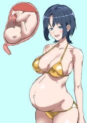 1girls bikini blue_eyes blue_hair blush breasts clothing cross_section female fetus hiodoshi_ao hololive legs_together mupe_ex open_mouth placenta pregnant ready_to_pop short_hair smile umbilical_cord uterus wide_hips