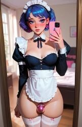 1futa 2d abs ahe_gao ai_generated chastity_cage chastity_device flaccid flaccid_penis futa_maid futa_only futa_sans_pussy futanari maid mirror selfie sissy small_cock small_dick small_penis smartphone stockings