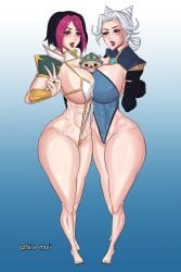 2girls breast_press breast_squeeze breasts camille_ferros cum cum_on_breasts fiora_laurent huge_ass huge_breasts huge_thighs league_of_legends niramoli teemo thighs