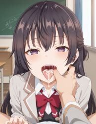 ai_generated blowjob brown_hair cum_in_mouth cum_on_face deep_blowjob deepthroat faceless_male fellatio harigane_mental kuze_masachika long_hair open_mouth oral oral_sex ponytail pov purple_hair sucking_penis suou_yuki swallowing swallowing_cum tokidoki_bosotto_russian_de_dereru_tonari_no_alya-san