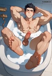 1boy ai_generated armpits avatar_legends balls bath biceps big_penis brown_hair gay hot kangmzze mako male male_only muscles muscular muscular_male nipples penis the_legend_of_korra thighs yaoi