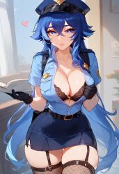 ai_generated fishnet_legwear fishnet_stockings genshin_impact layla_(genshin_impact) police police_uniform