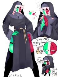 ass countryhumans cross crossdressing italy_(countryhumans) nun praying side_slit_dress thigh_garter vatican_city_(countryhumans)