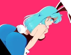 biting_lip blue_pantyhose bulma_(bunny) bulma_briefs bulma_briefs bunny_costume bunny_ears bunny_girl bunnysuit dragon_ball green_hair pantyhose