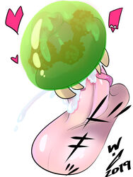 baby_(metroid) balls cum cum_inside cum_overflow disembodied_penis duo heart male male_focus metroid metroid_(species) nintendo oral penetration penis slime_penetrated solo_focus vein veiny_penis video_games white_crest