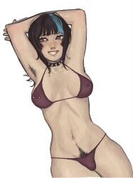 1futa absurd_res alternate_version_at_source alternate_version_available armpit_hair armpit_hair_peek bikini bikini_only black_hair blush breasts bulge chin_piercing cleavage collar color futa_armpit_hair futa_pubic_hair futanari happy_trail highres hoshi_kirara jujutsu_kaisen lighting lip_piercing long_hair looking_away lulalunee lying lying_on_back navel_piercing partially_clothed pubic_hair pubic_hair_peek purple_bikini purple_eyes slight_blush smile spiked_collar star_pupils sweatdrop teal_highlights viewed_from_above white_background