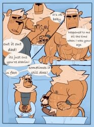 anthro balls bathroom bathtub boner bunbunny_(artist) comic erection father_and_son feline furry gay lion lion_boy male male/male male_only nude penis smallsrabbit speech_bubble toilet