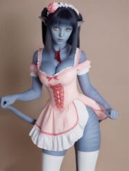 3d ai_generated alien alien_girl alien_only athletic_female avatar avatar:_the_way_of_water dress kiri_(avatar) maid_outfit na'vi skirt