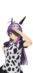 android cow_print cow_shirt eyepatch inkie_(inkierose) inkierose_(inkierose) purple_eyes purple_hair skirt skull_earrings tagme