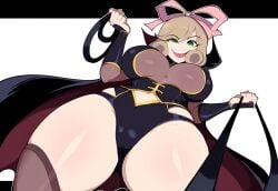 1other ai_generated cameltoe dominant_female domination female femdom haruka_(senran_kagura) large_breasts leash leash_pull mullon novelai pov seductive senran_kagura thick_thighs viewer_on_leash