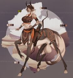 1futa animal_genitalia_on_humanoid arrow arrow_(weapon) balls big_breasts bow_(weapon) breasts brown_hair centaur clothed clothing deer_taur equid_taur erection ezraven futa_only futanari futataur horsecock horsecock_futanari horsecock_on_humanoid huge_cock humanoid long_hair monster monster_girl mostly_clothed penis solo standing taur